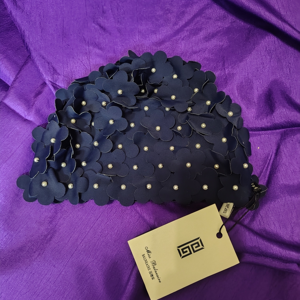 Navy Floral Embellished Cap